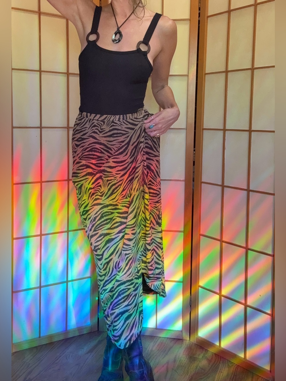 Vintage Animal Print Maxi Skirt Tiger Zebra Bias Cut 90s Rena Rowan Size 6